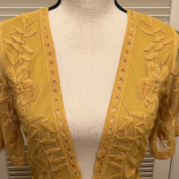 Honey Punch Yellow Lace Boho Romper / Maxi Dress, Size Small, EUC - Picture 5 of 17